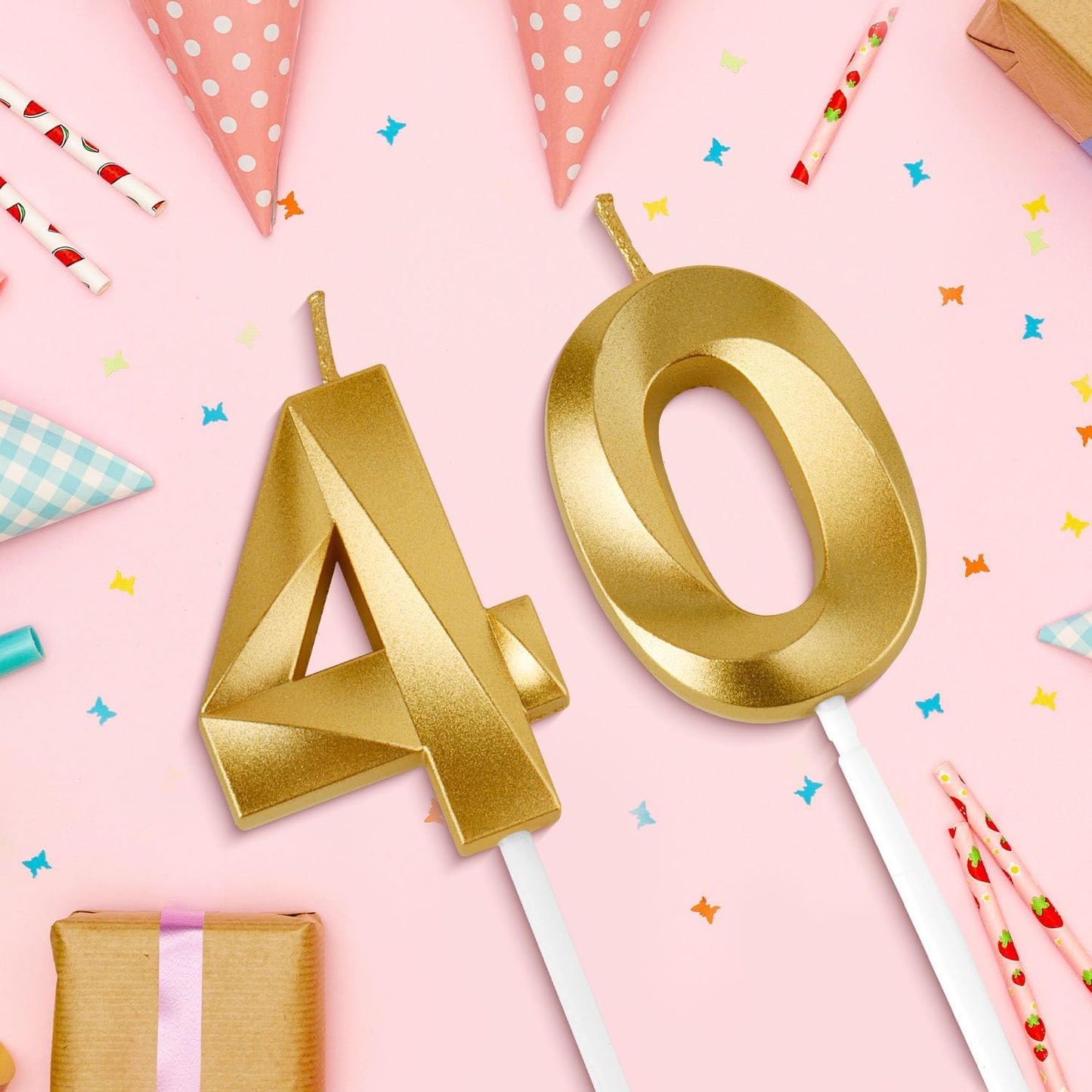 Birthday Candles, 1.96 Inch Number 40 Happy Birthday Candles, Number Candles Decoration for Birthday Party and Anniversary Celebration(Champagne Gold)