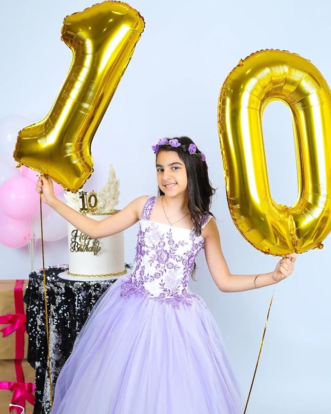 Gold Number 10 Balloon 40 inch, 10 Number Balloons, 10th Gold Birthday Decorations, 10 Year Old Girls Boys Golden Party Supplies
