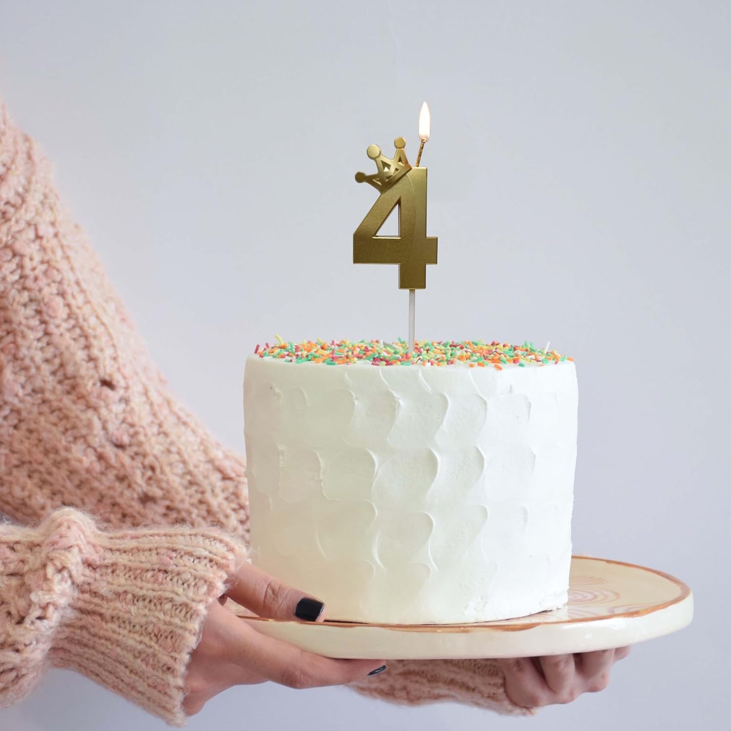 The Number 4 Gold Birthday Candles for Cake is Beautiful Number Candles for 4th Birthday Decorations for Boys and Girls (Gold-4, Crown)