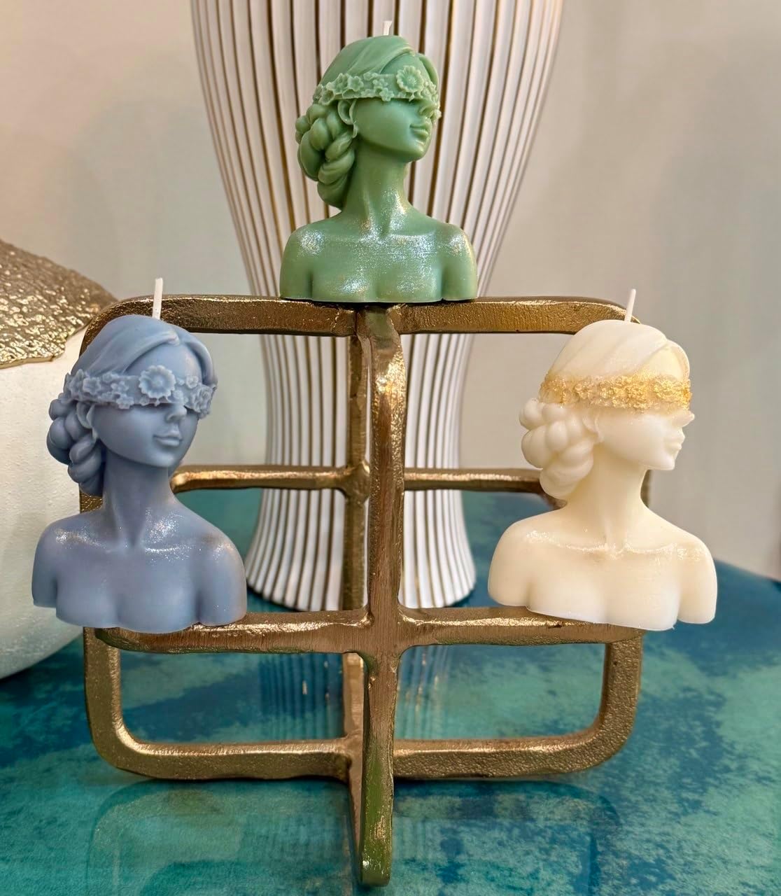 Handmade Bust Candle – Elegant Goddess Sculpture Candle – Decorative Home Décor & Unique Gift (Set of Two, Pink)