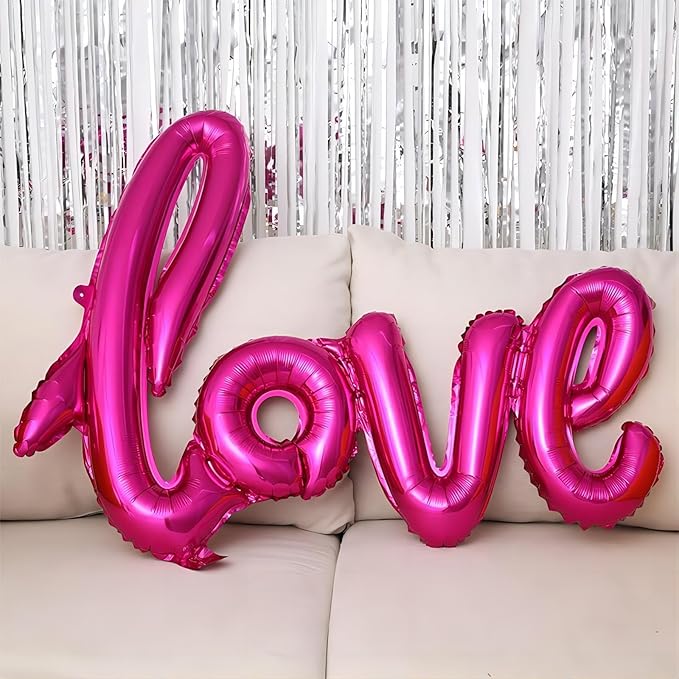 5 Pcs Hot Pink Heart Shaped Balloons Hot Pink Love Valentine Balloons for Valentines Day Bridal Shower Wedding Party Decorations
