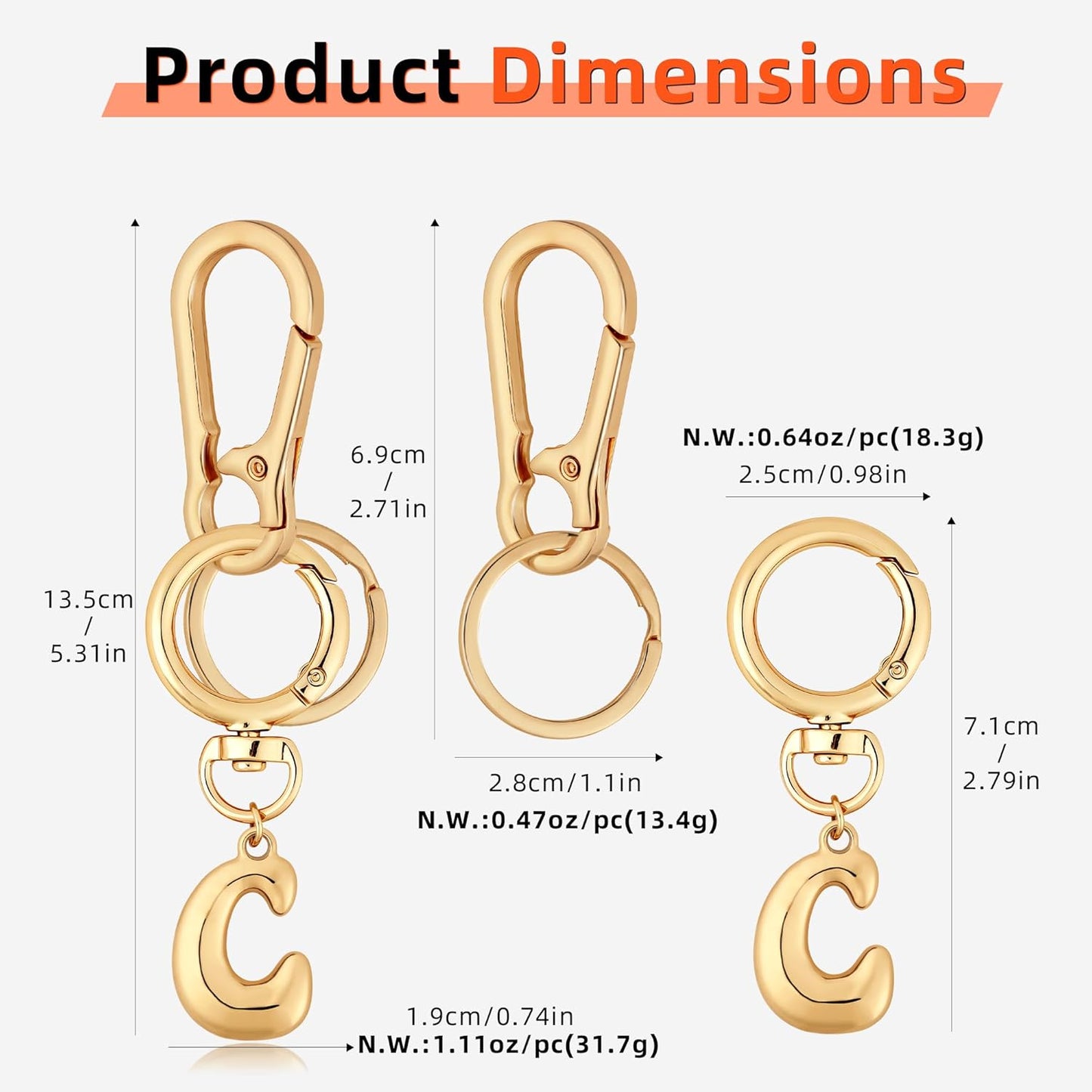 Gold Bubble Heart Initial Bag Charms for Handbags – Cute Initial Letter Keychain for Women, Purse Charms, Gold Gift
