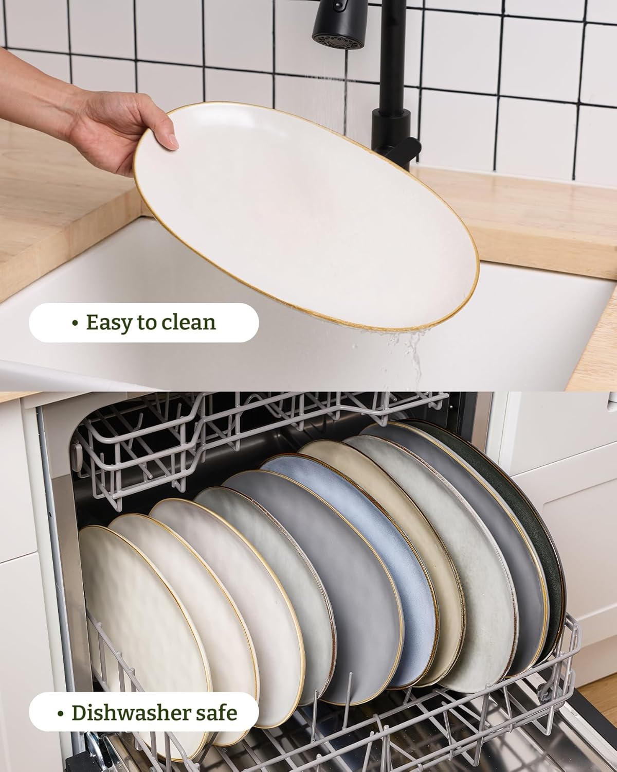 famiware Serving Platter, Oval 15.59/14.3/12.9inch Serving Dishes for Entertaining, Serving Bowls, Dishwasher Safe, Stoneware Serving Trays for Party, Food, Turkey, Cheese, Reactive Glaze, Matte White