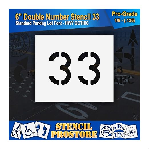 Pavement, Curb, and WheelStop Stencils - 6 inch Double Number Stencil - (33) - 6" x 9" x 1/8" (128 mil) - Pro-Grade