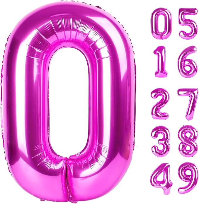 Rosy Purple Number Balloon 40 Inch, 0 Number Balloons, 10 20 30 40 50 Numbers Balloon Birthday Decorations, Party Supplies for Women