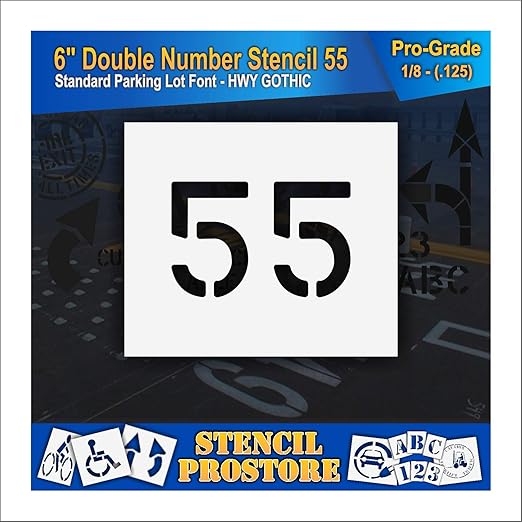 Pavement, Curb, and WheelStop Stencils - 6 inch Double Number Stencil - (55) - 6" x 9" x 1/8" (128 mil) - Pro-Grade