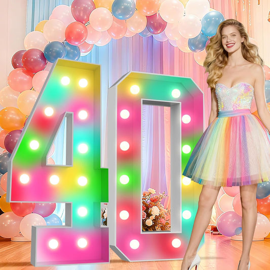 Ledido 4FT Marquee Light Up Numbers 40, 34 Colors Changing Marquee Numbers 4 Feet Tall with Remote, Big 40th Birthday Number, Large Lighted Number for Anniversary Graduation Birthday Party Decoration