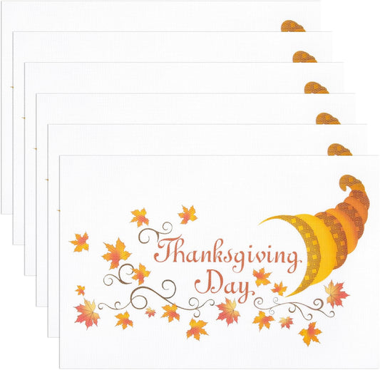Thanksgiving Placemats Set of 6 Fall Place Mats Pumpkin Maple Leaves Table Mats Washable Non-Slip Heatproof Woven Placemats for Dining Table (17.7" X 11.8")