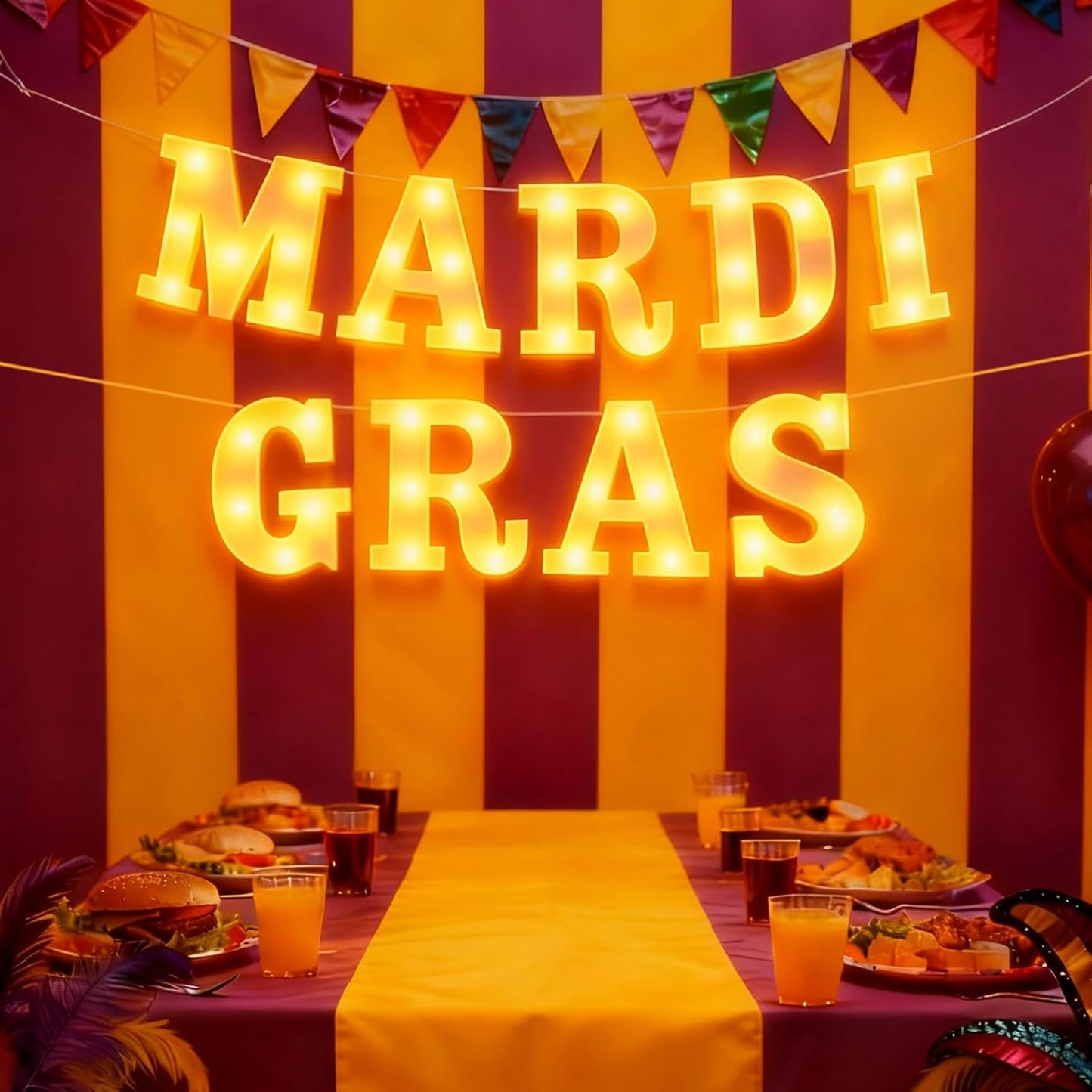 9 Pcs Mardi Gras Large LED Letter Sign LED Lights Battery Powered Table Decoration for Party Gift Tabletop Decoration