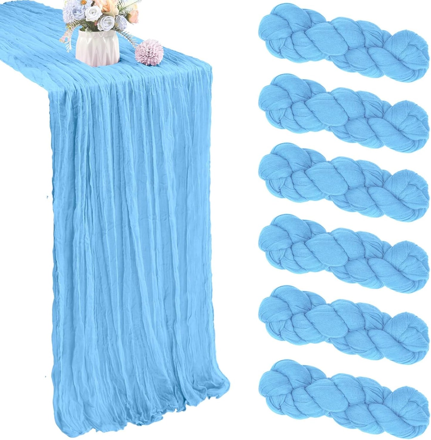 6 Pack 10FT Baby Blue Cheesecloth Table Runner 35x120 Inch Gauze Rustic Boho Fall Table Runner Cheese Cloth for Thanksgiving Wedding Decor Birthday Party Bridal Baby Shower Centerpiece Decoration