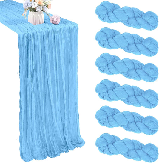 6 Pack 10FT Baby Blue Cheesecloth Table Runner 35x120 Inch Gauze Rustic Boho Fall Table Runner Cheese Cloth for Thanksgiving Wedding Decor Birthday Party Bridal Baby Shower Centerpiece Decoration