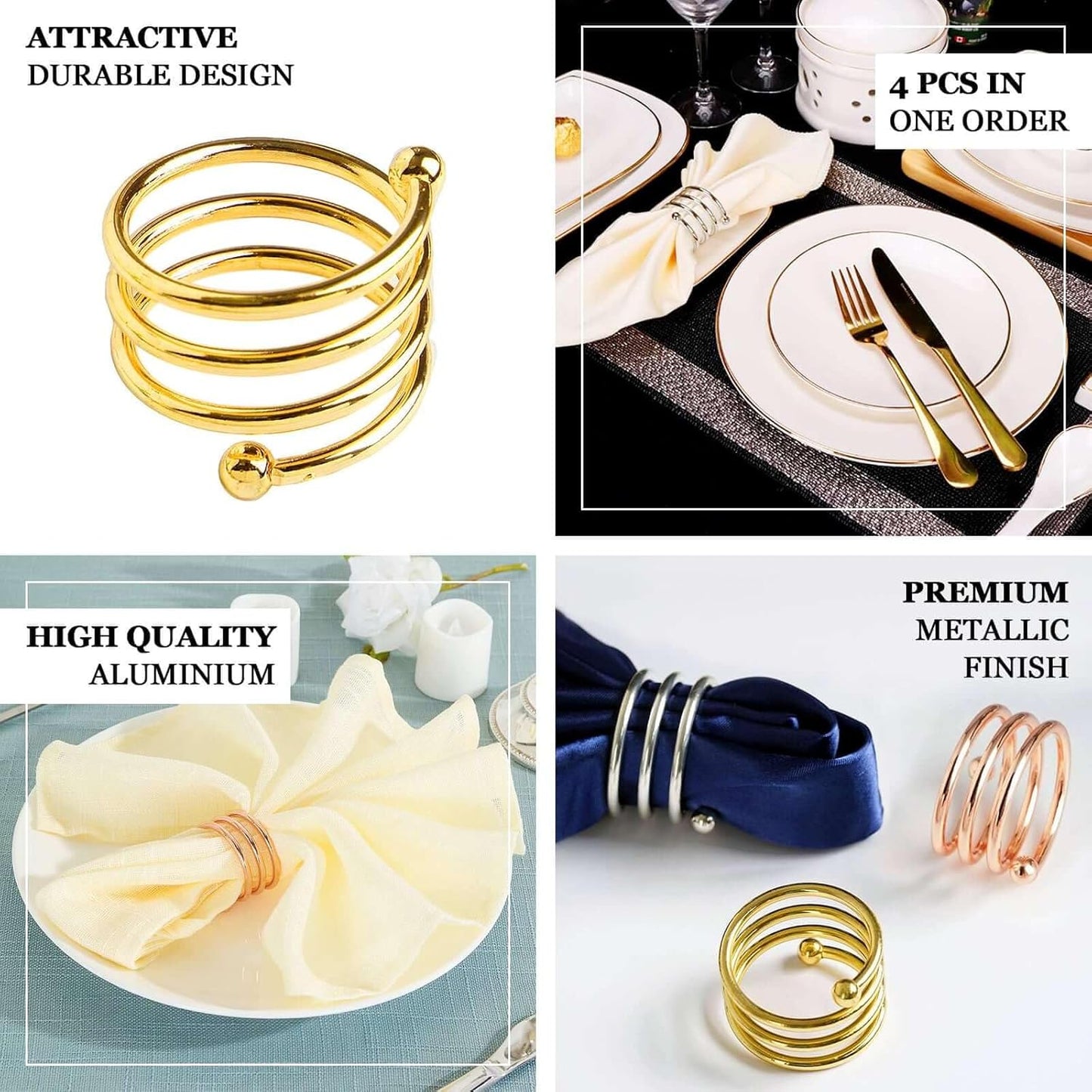 Efavormart Enticing Gold Plated Aluminum Napkin Rings for Place Settings Wedding Receptions Dinner or Holiday Parties - 4/pk