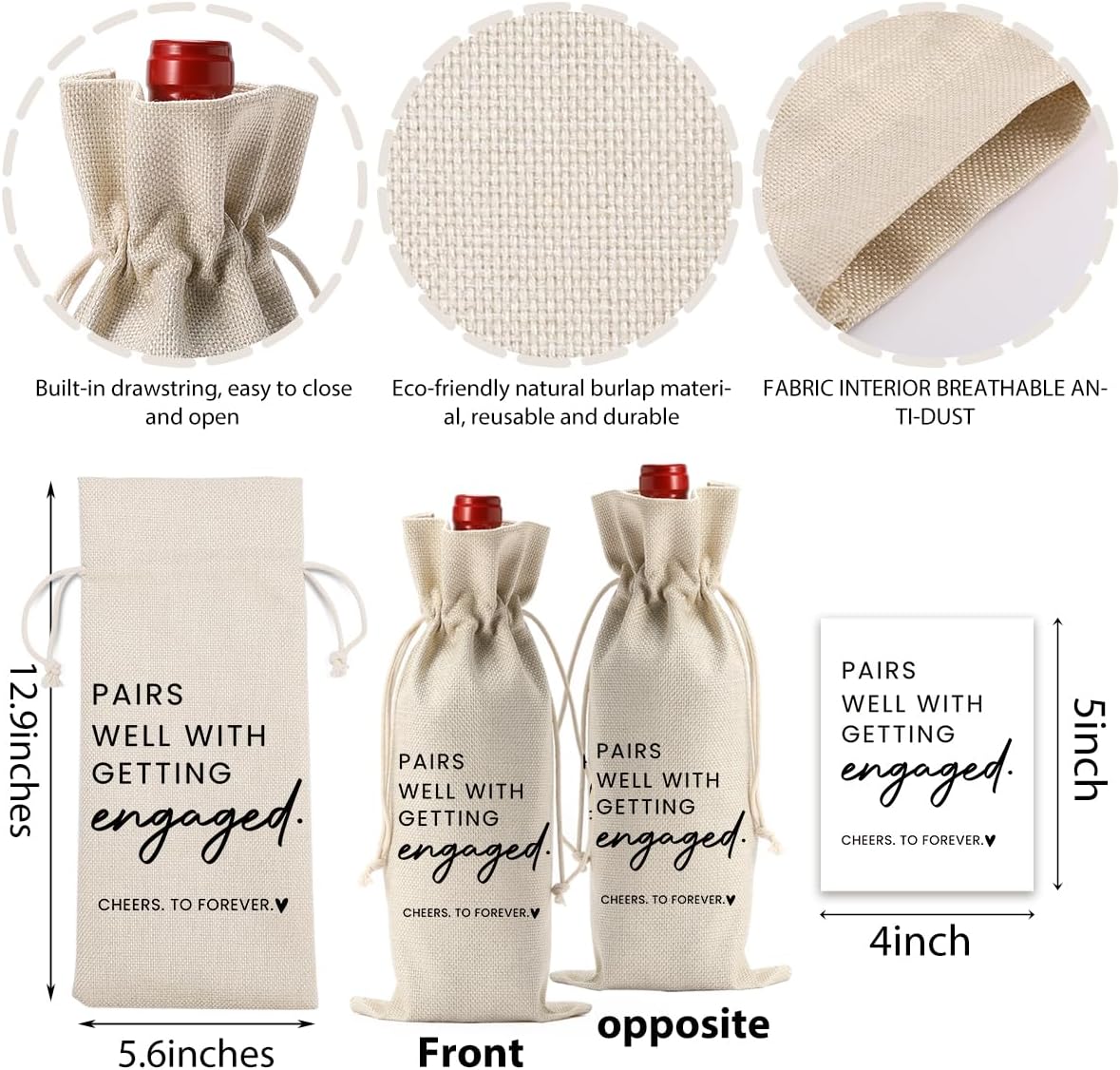FBCCZEY Engagement Gifts for Women Bride Engagement Gifts for Couples Boyfriend Girlfriend Fiance Future Mrs Newlywed Engaged Wedding Bridal Shower Wedding Party Wine Bag Gift Set with Wine Label