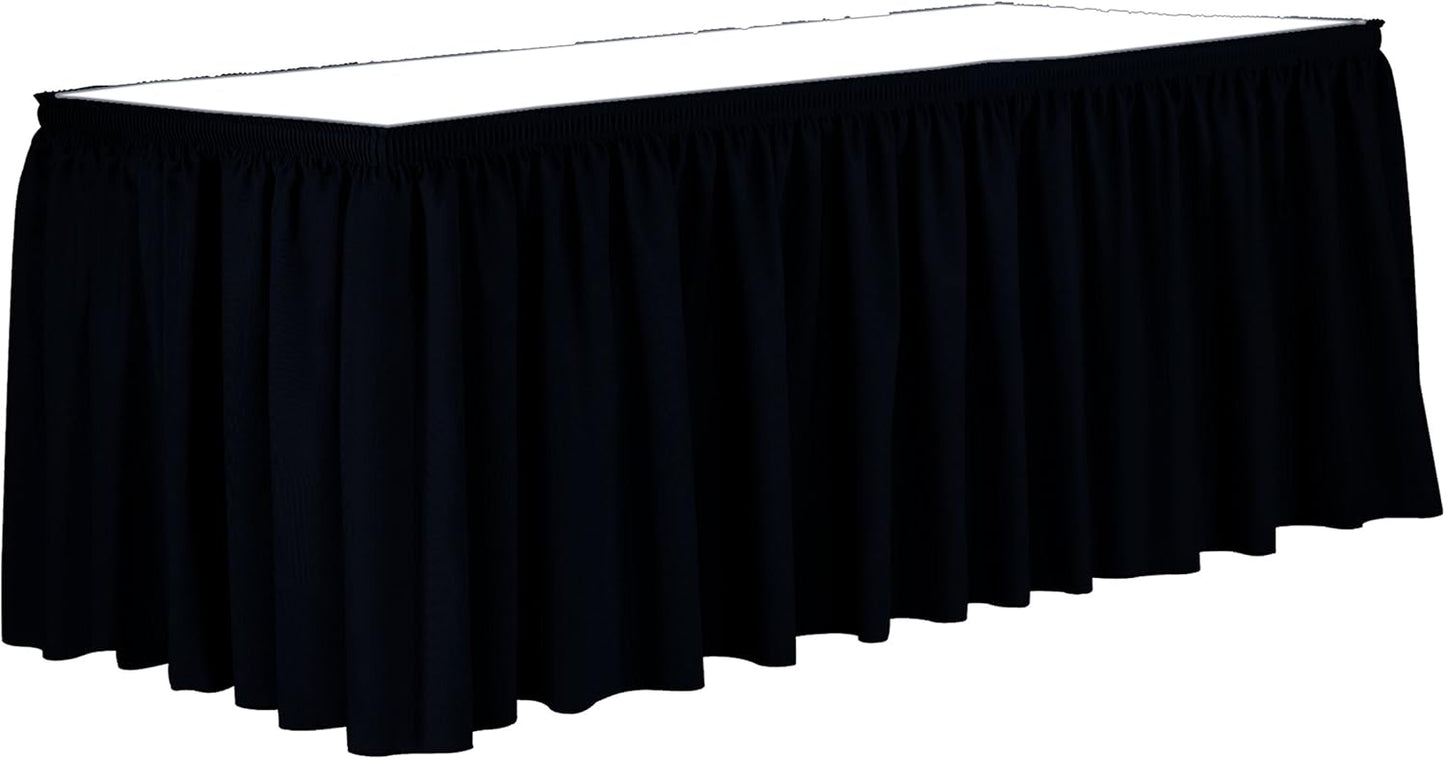 Ultimate Textile Pleat Polyester Fabric Table Skirt - Machine Washable, Flame Resistant, Cut & Sewn in NJ, Desk Skirt - Midnight, 17' Shirred Pleat x 42" h