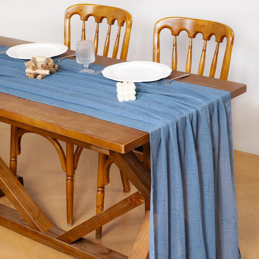 Socomi 6pcs Dusty Blue Fall Thanksgiving Gauze Cheesecloth Table Runner 120 Inch Rustic Boho Cheese Cloth Runner for Wedding Party Baby Bridal Shower Centerpiece Decoration Holiday Home Decorations