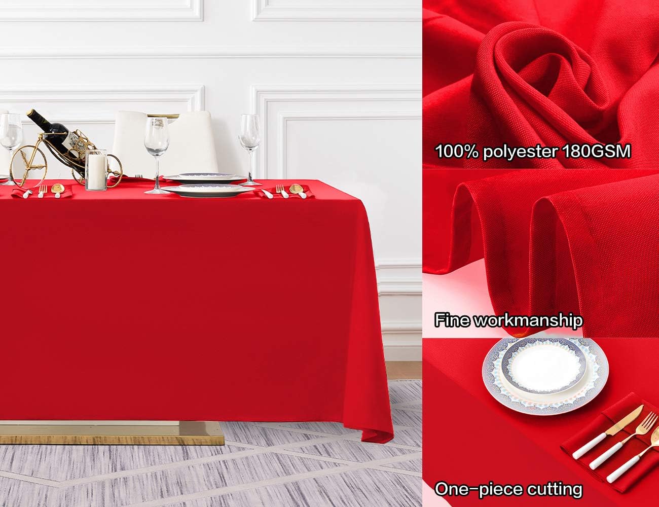 Surmente Red Christmas Tablecloth 90 x 132-inch Rectangular Polyester Table Cloth for Weddings, Banquets, or Restaurants