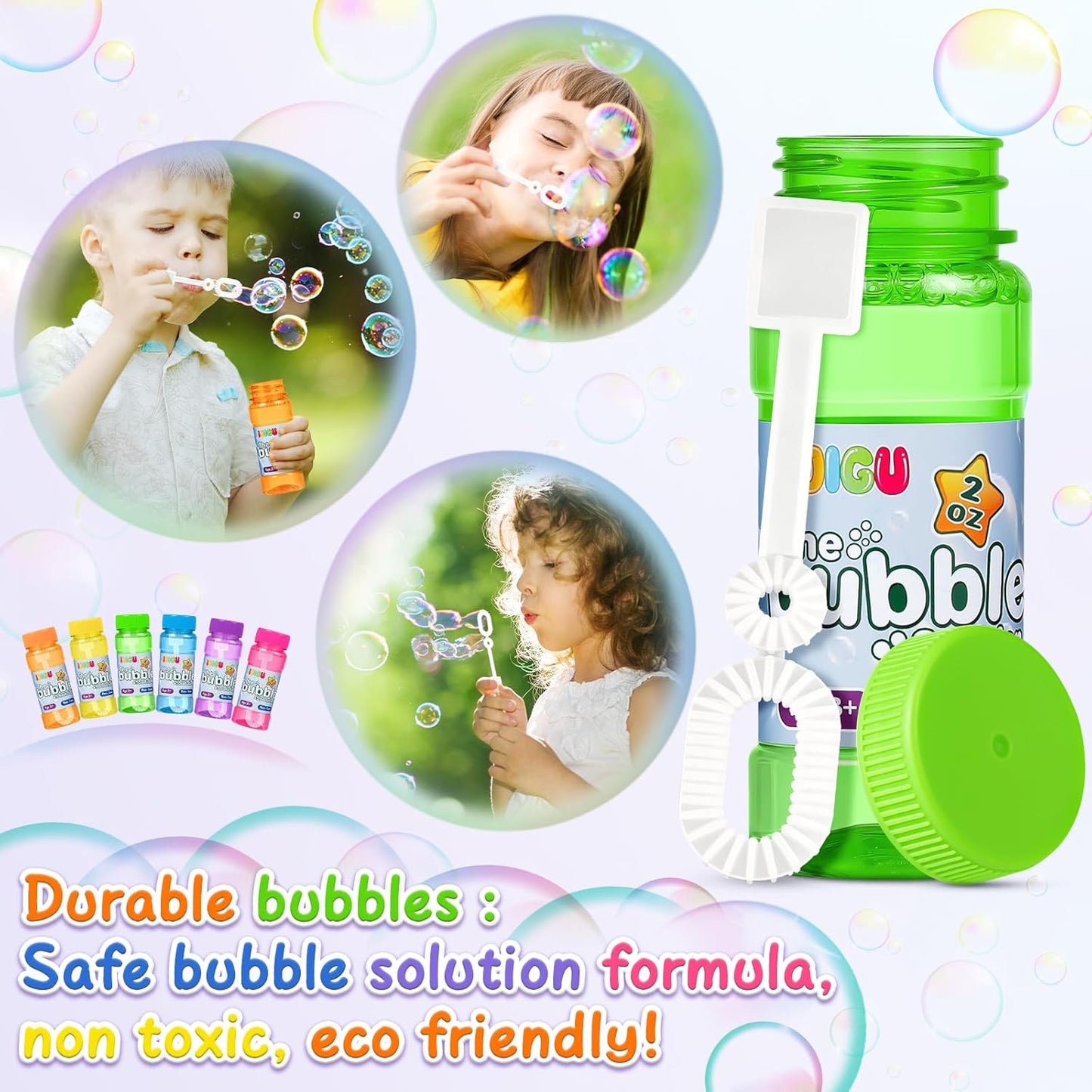 Bubble Bottles 36 Pack (2oz), Bubbles for Kids, Bubble Solution with Bulk Wands in 6 Colors as Party Favors for Toddlers 1-3, Summer Outdoor Toy Gift for Boys & Girls