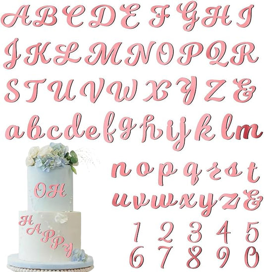 64 Pcs Acrylic Number & Alphabet Cake Toppers - A-Z Letters, 0-9 Numbers, Rose Gold - DIY Personalized Name Cupcake Toppers for Weddings, Birthdays, Party Decorations