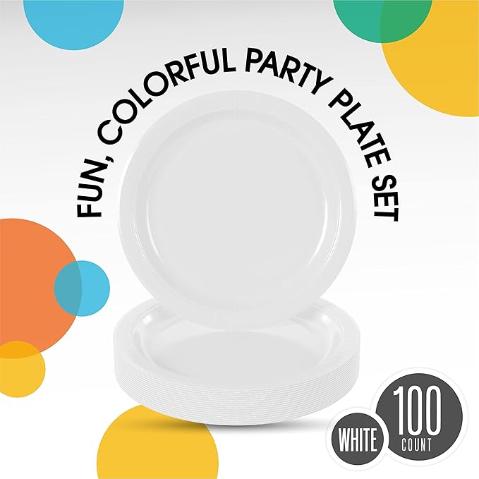 Exquisite Party Solids White Paper Plates Disposable Heavy Duty 9 Inch White Disposable Plates For Party 100 Pcs Heavy Duty Paper Plate 350 GSM, Birthday Supplies Plate Set