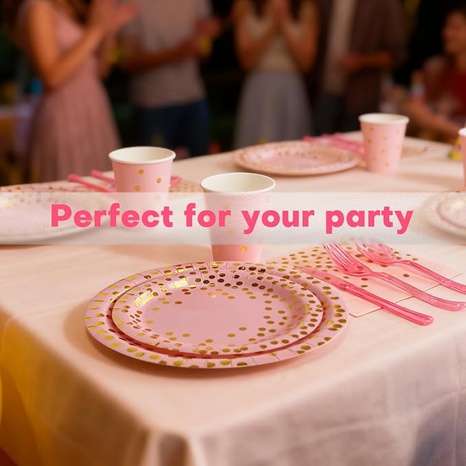 Holiday Paper Plates Disposable w/Napkins Cups & Cutlery, 25 Serves Dinner Plates Sets, Heavy Duty Party Plates Disposable Supplies for Family, Winter Party,Baby Shower, Birthday, Wedding