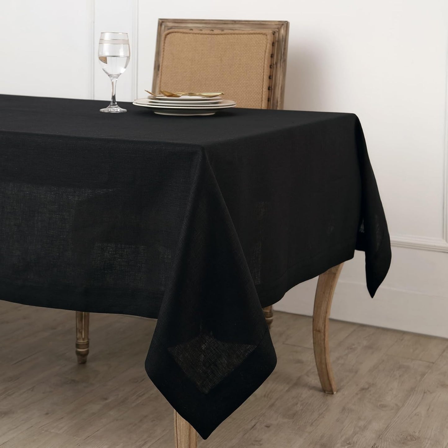 Solino Home Linen Black Tablecloth 60 x 108 Inch - 100% Pure Linen Rectangular Tablecloth - Machine Washable Table Cloth for Fall, Autumn, Halloween, Thanksgiving, Christmas, Holiday - Fete
