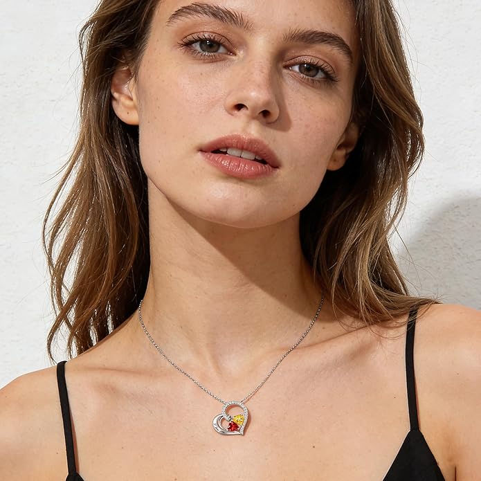 Double Birthstone Heart Necklace 0.8CT Dual-Gemstone S925 Sterling Silver Plated White Gold Engraved I Love You Perfect Anniversary/Valentine's Day Gift for Wife/Girlfriend/Mom/Daughter