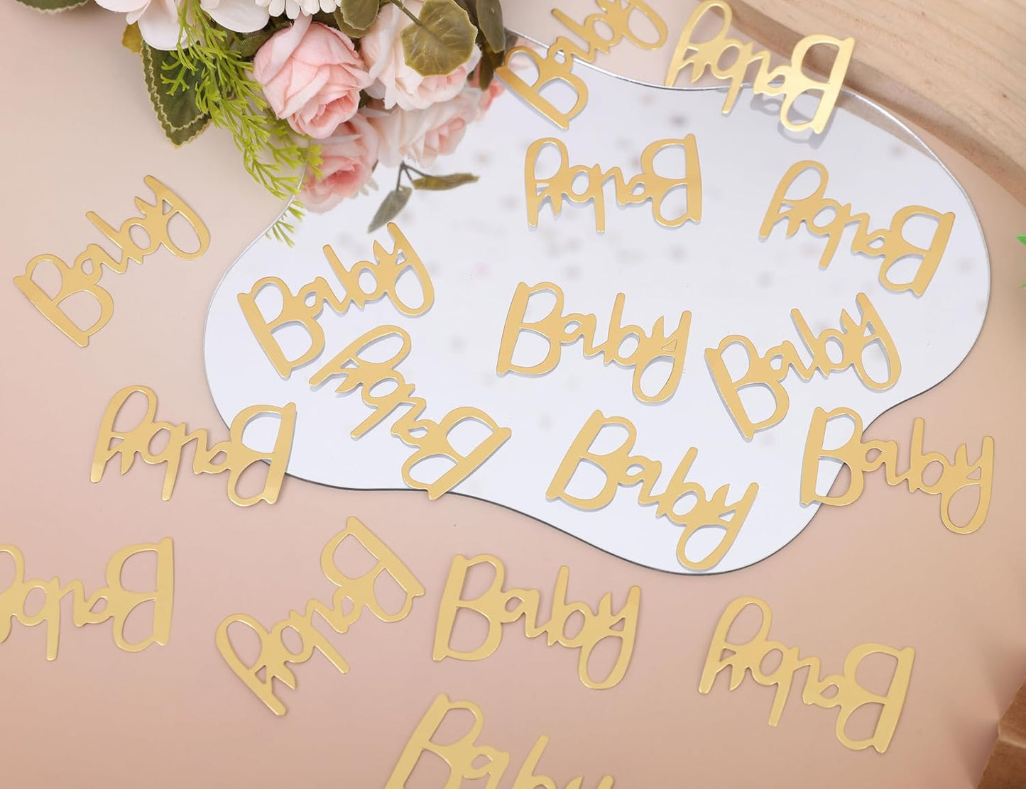 200pcs Baby Shower Confetti- Confetti Party Table Scatter, New Mum Confetti, Gold Foiled Confetti Double, Baby Sprinkle, Gender Reveal Party Supplies, Baby Confetti for Baby Shower