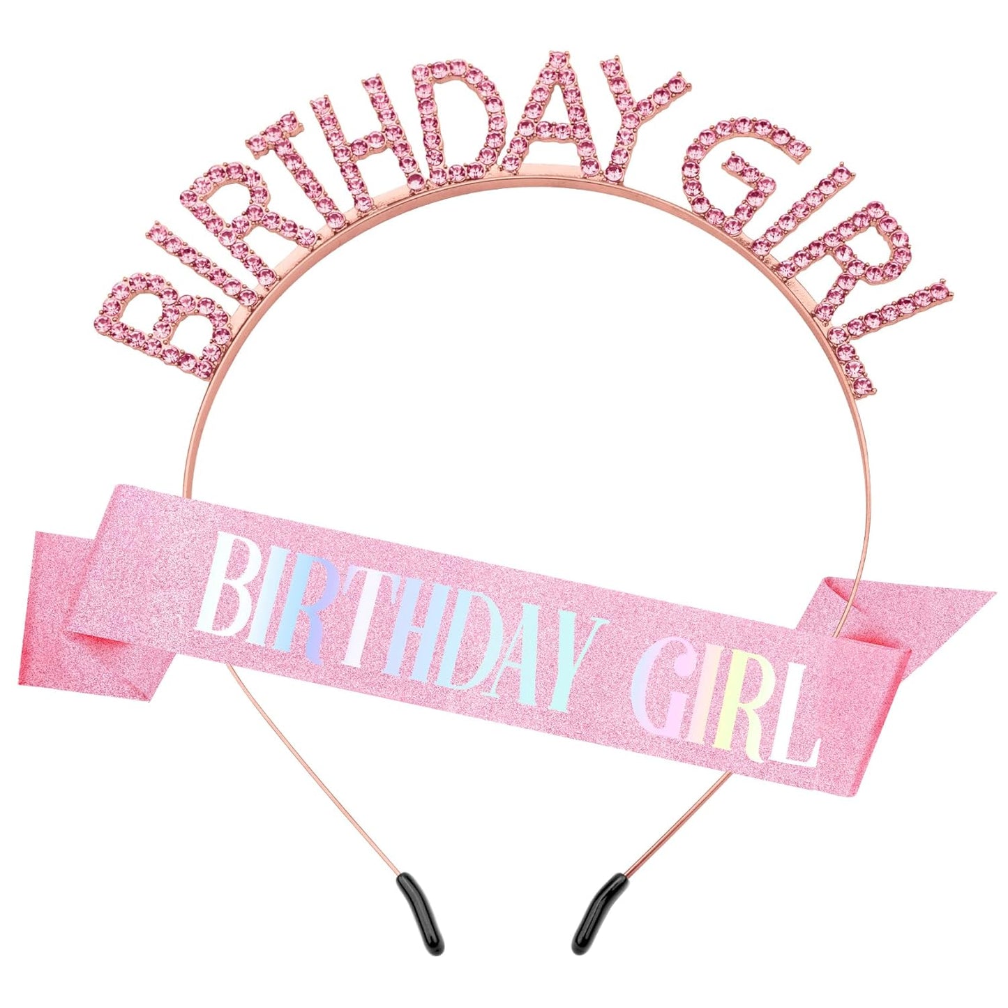 Birthday Sash Birthday Crown for Women, Birthday Girl Sash, Birthday Girl Crown, Glitter Pink Birthday Sash and Crown Rhinestone Headband Set, Happy Birthday Girl Princess Tiara Sash Accessories