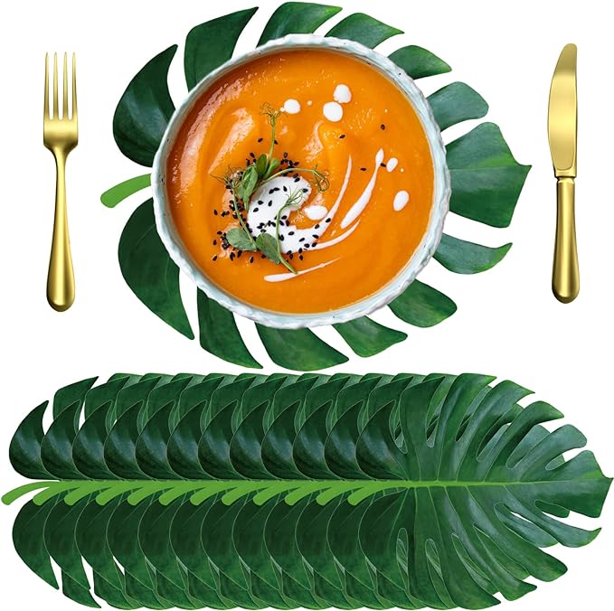 Sinmoe 100 Pack Disposable Paper Placemats Bulk 13 Inch Paper Charger Place Mat Party Charger Plates Table Place Mats for Dinner Wedding Birthday Baby Shower Spring Dining Tableware(Palm Leaf)