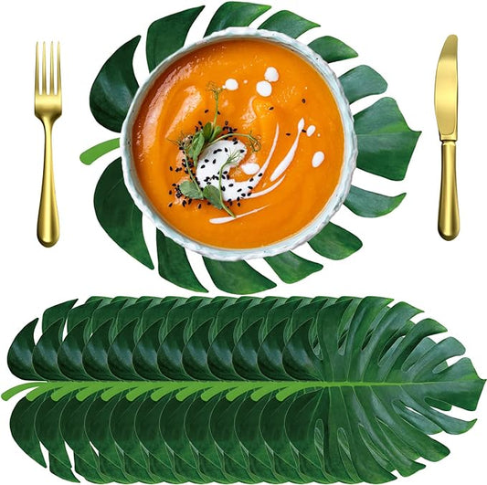 Sinmoe 100 Pack Disposable Paper Placemats Bulk 13 Inch Paper Charger Place Mat Party Charger Plates Table Place Mats for Dinner Wedding Birthday Baby Shower Spring Dining Tableware(Palm Leaf)