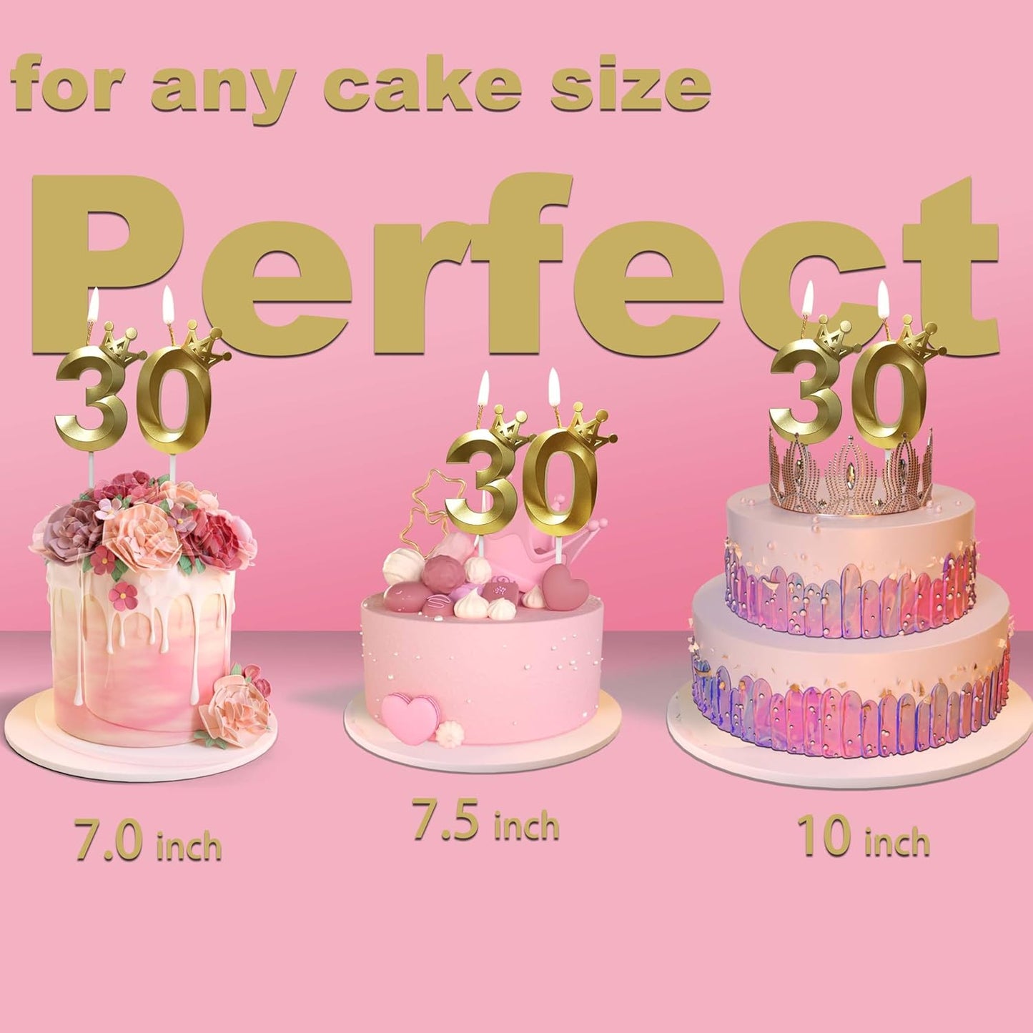 The Number 30 Gold Birthday Candles for Cake is Beautiful Number Candles for 30th Birthday Decorations for Man and Women (Gold-30, Crown)