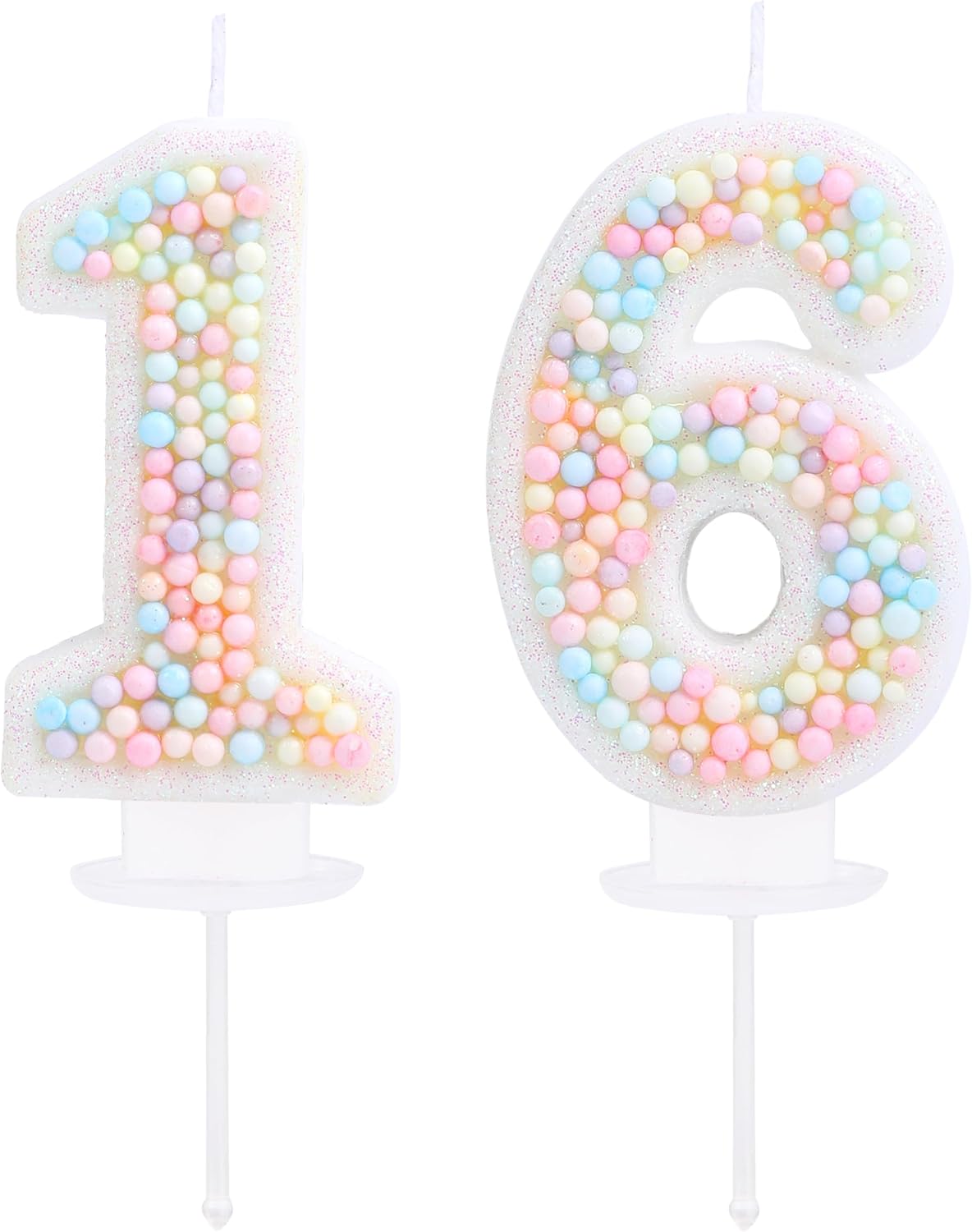 Sweet 16 Birthday Candle Macaron Glitter 3D Number 16 Candles for Birthday Cakes Girl Women Pastel Theme Sixteen Years Old Birthday Wedding Anniversary Party Cake Decoration