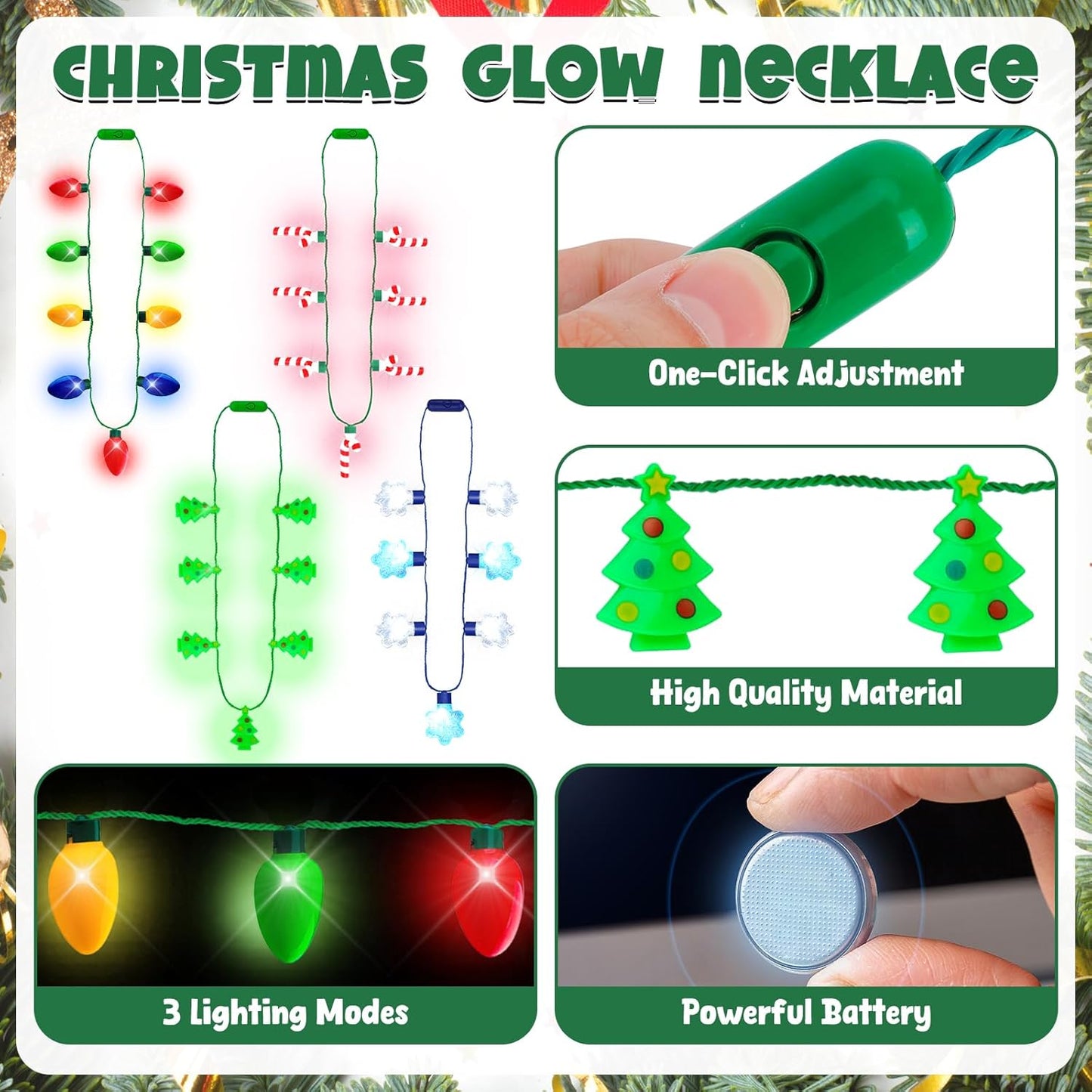 36 PCS Christmas Party Favors, Light Up Candy Cane Snowflake Tree Bulb LED Necklace Flashing Headwear Glow Eyeglasses Set for Bulk Xmas Gifts, Holiday Christmas Party Supplies for New Years Eve