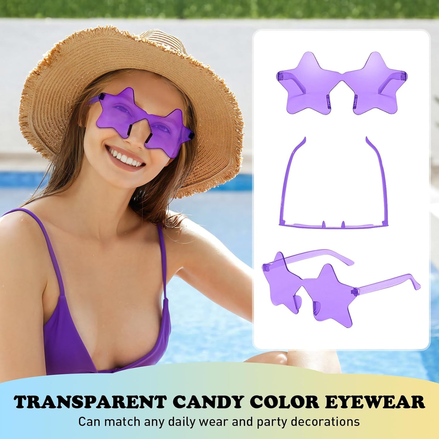 Matcheck 8/40 Pcs Star Shaped Rimless Sunglasses Bulk Transparent Candy Gradient Color Glasses One Piece Fun Party Eyewear