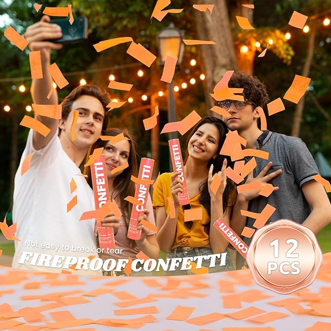 Confetti Cannon Orange Confetti Poppers 12 Pack Party Poppers 12 Inch Confetti Shooters Orange Twist Popper Sticks for Wedding Graduation Engagement Anniversary Bridal Shower Valentines Day Birthday