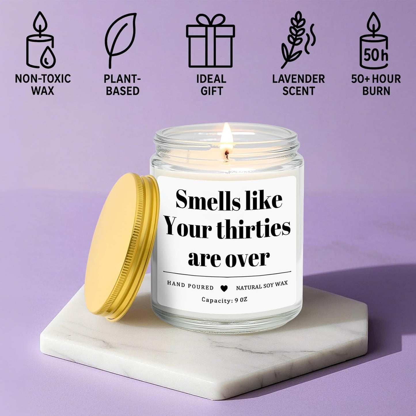 Homsolver 40th Birthday Gifts for Women Men, 9OZ Lavender Scent Birthday Candles with 50+ Hours Burn Time, Unique Handmade 40th Birthday Decorations for Women, Men, Friend, Sister, Wife, Husband