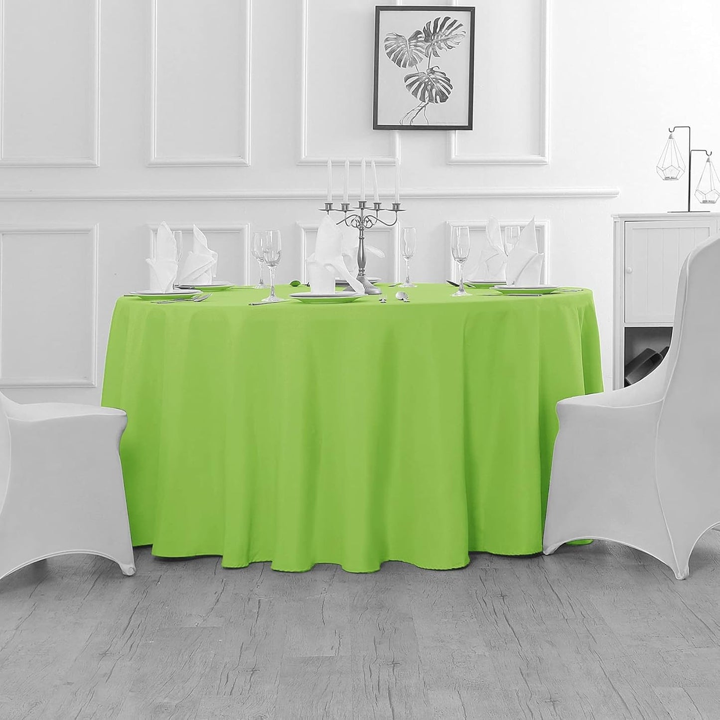 Fokitut 2 Pack Waterproof Round Tablecloth, 108 Inch, Stain Resistant and Wrinkle Polyester Table Cloth, Fabric Table Cover for Kitchen Dining, Wedding, Party, Holiday Dinner-Apple Green