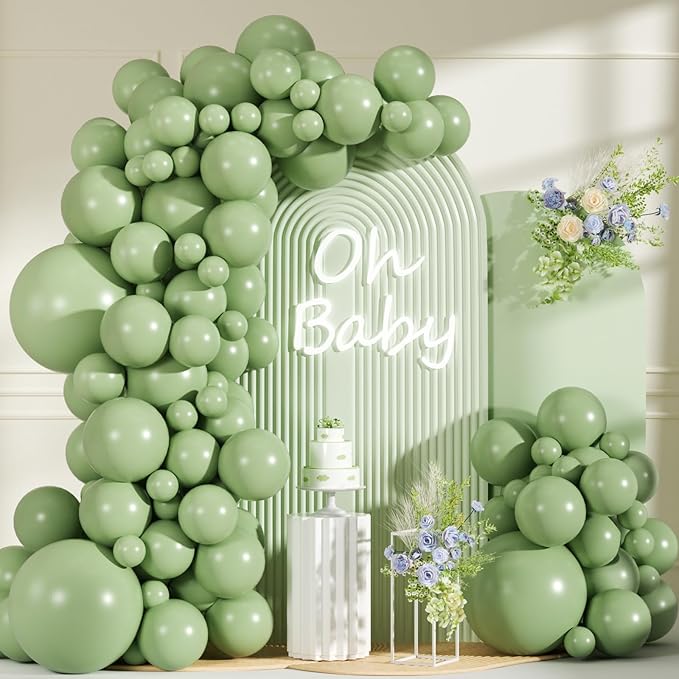 99pcs Sage Green Balloons,18 12 10 5 inch Matte Olive Green Balloons Garland Arch kit for Woodland Baby Shower Jungle Birthday Boho Wedding Decor