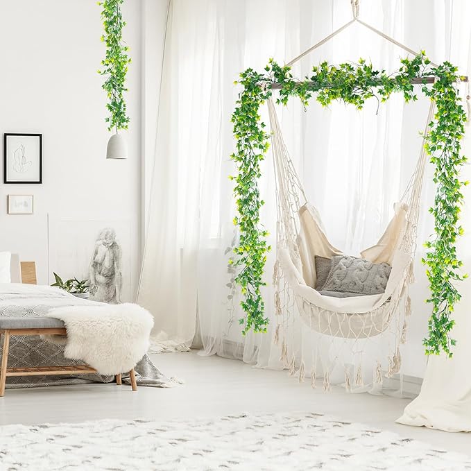 Fake Greenery Vines Artificial Vines Outdoor Greenery Wall Vines Green Leaves Decor Plastic Plants for Wedding Bouquet Party Shelf Office Proch Wedding Backyard Arch Outdoor Decor(Yellow)