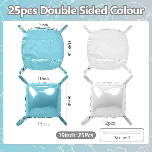 NISOCY 25PCS Pearl White and Light Blue Square Foil Balloons Wall Backdrop Double Sided Blue and White Balloons Arch Kit for Bridal Baby Shower Wedding Engagement Birthday Theme Party Decorations