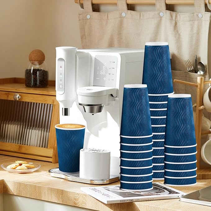 Lamosi Disposable Coffee Cups with Lids 16 OZ 500 Pack, Insulated Paper Coffee Corrugated Ripple Wall To Go Cup with for Hot Beverages - Blue