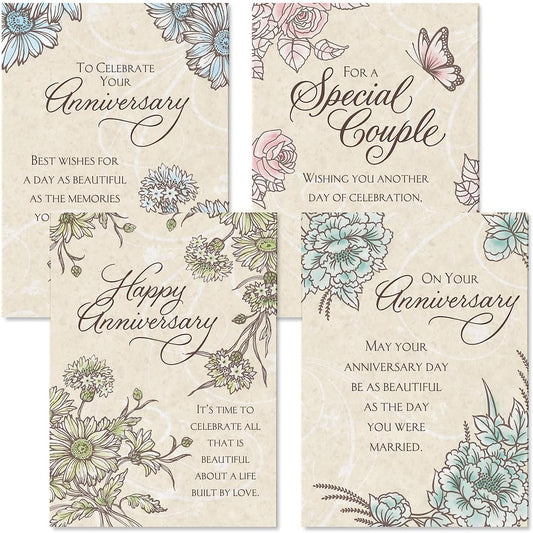 Expressions of Faith Anniversary Cards - Set of 8 (4 designs), Large 5" x 7" Religious Wedding Anniversary Cards with Bible Verse Inside, White Envelopes
