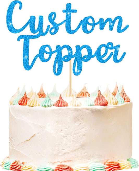 Personalized Cake Topper Birthday Cake Toppers 11 Colours Wedding Cake Topper with Any Text Age Glitter Double Sided Cake Decoration for Anniversary Baby Shower Graduation(Blue)