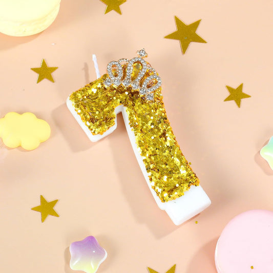 Gold Birthday Candle Crown Number 7 Candle with Sequins Cake Candles Cupcake Decorations Party Decor for Anniversary Celebrations Supplies