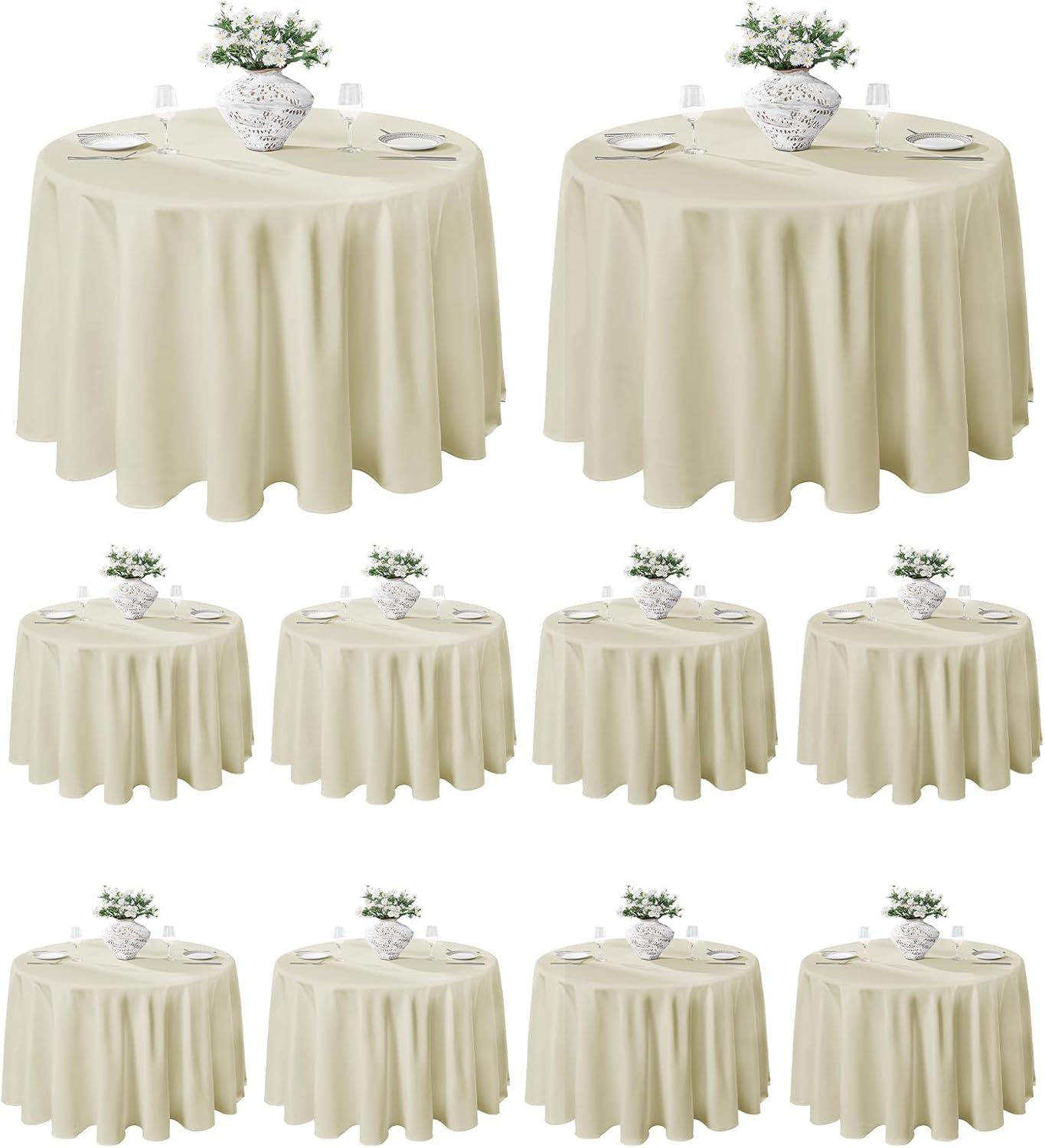 VidaFete Tablecloth 10 Pack 120inch Round Table Cloth Polyester, Stain Wrinkle Resistant Polyester Dining Table Cover for Kitchen Dinning Party Wedding Round Tabletop Buffet Decoration(Ivory)