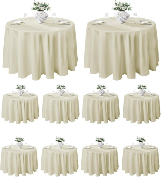 VidaFete Tablecloth 10 Pack 132inch Round Table Cloth Polyester, Stain Wrinkle Resistant Polyester Dining Table Cover for Kitchen Dinning Party Wedding Round Tabletop Buffet Decoration(Ivory)
