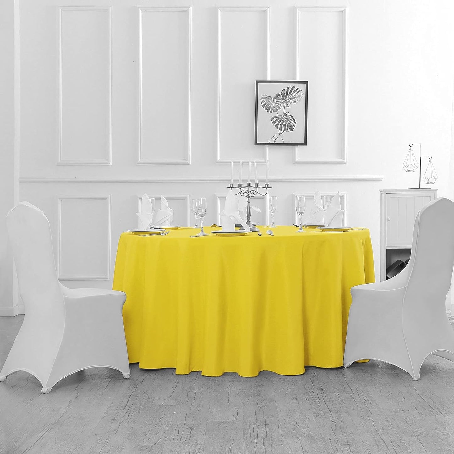 60 inch Round Tablecloth Washable Polyester Table Cloth Decorative Table Cover for Wedding Party Dining Banquet（60 inch,Yellow）
