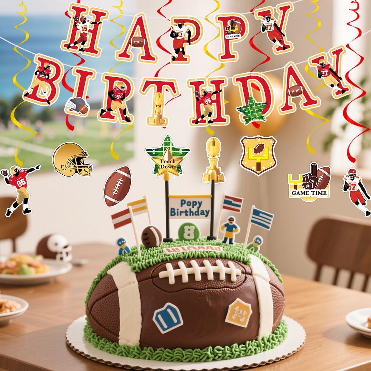 Football Birthday Party Decorations Football Birthday Banner with Super Bowl & Themed Party Supplies for Gameday Tailgate Decorations (Pre-Strung)