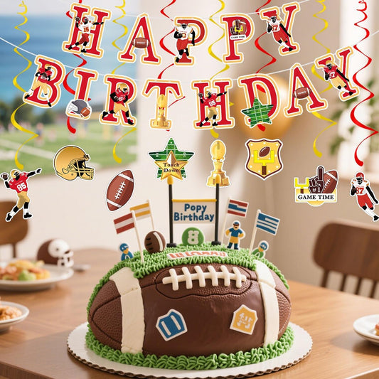 Football Birthday Party Decorations Football Birthday Banner with Super Bowl & Themed Party Supplies for Gameday Tailgate Decorations (Pre-Strung)