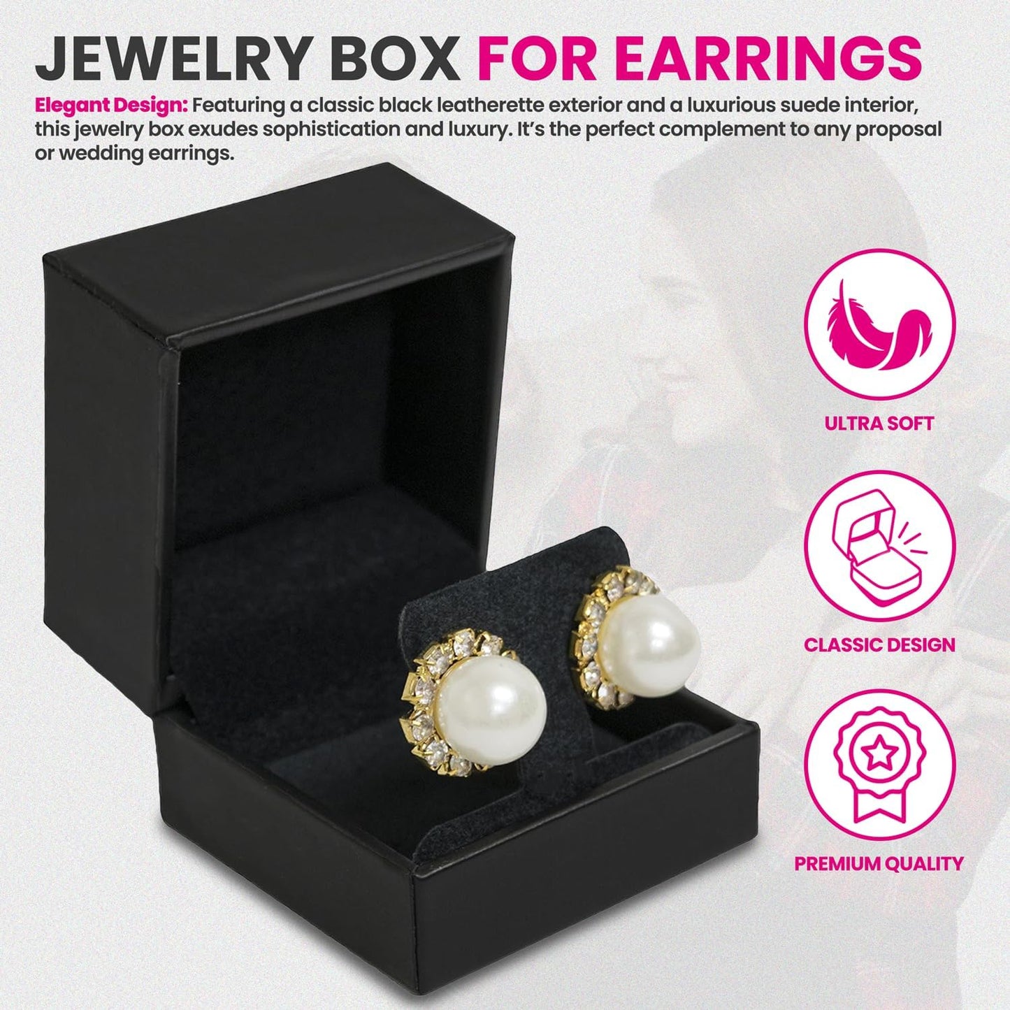 Novel Box Earring Tree Black Jewelry Box 2.37x2.37x1.87 Inches - Earrings Gift Box for Proposal Wedding Engagement - Faux Leatherette Jewelry Display Box - Gift Presentation Boxes for Earrings
